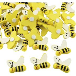 Tegg Wooden Bee 30PCS 3D Tiny Flatback Self Adhesive Wood Bumbles Embellishment for DIY Crafts Scrapbooking Decoration Party Decor