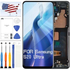 OLED for Samsung Galaxy S20 Ultra 5G Screen Replacement with Frame for Samsung G988 G988U G988U1 G9880 LCD Display Touch Screen Digitizer Glass Assembly with Tool (Black with Fingerprint Function