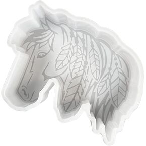 Horse Boho Bucking Feathers Mane Car Freshie Silicone Mold 3.5x4.5x0.75" Animal Pony for Scented Aroma Beads Resin, Car Candle, Oven Safe Heat Resistant to 400 F