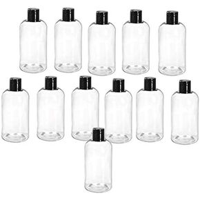 12 Pack – 8 oz - Clear Boston Plastic Bottles – Black Flip Top - for Essential Oils, Perfumes, Cleaning Products