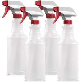 Spray Bottles (24 Oz, 4 Pack) Heavy-Duty Leak-Proof Plastic Adjustable Nozzle Bathroom Cleaning All-Purpose Gardening Made in USA