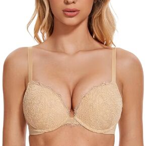 Deyllo Women's push up bra lace padded bras underwire sexy