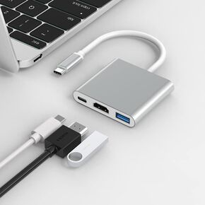 3 in 1 USB-C Multiport Adapter, USB-C to HDMI 4K@30Hz, PD Charging 100W Power, USB-C to USB3.0, Compatible with MacBook Pro, iPad, All USB-C Devices