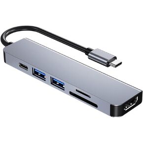 USB C Adapter for MacBook, 6 in 1 USB Type C to 4K HDMI Multiport Adapter Compatible with USB C Laptop, Smartphone and Other Type C Devices