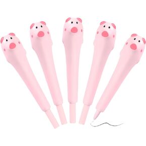 NEWEST 5 Pieces Cute Pig Squishy Pens, Pink Stress Relief Sponge Pens Pig Gel Ink Pens Novelty Pig Writing Pen for Adults Mental Workers
