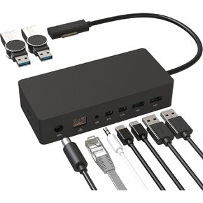 Surface Docking Station with 90W Power Supply, Double mini DP, 4 USB3.0, 3.5mm Audio Output Compatible with Surface Pro 8/X/7/6/4/3/2017, Laptop 4/3/2, Laptop go, Surface Book2/Book, Surface Go