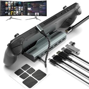 Steam Deck Dock,6-in-1 Steam Deck Docking Station with HDMI 2.0 4k@60Hz,Steam Deck Touchpad Protector,1000Mbps Ethernet,3 USB 3.0,100W PD Fast Charging Dock for ROG Alloy with Valve Steam Deck