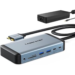 Lemorele MacBook Pro Air Docking Station w/150W Power Adapter, 12 in 2 USB C Laptop Docking Station 2 HDMI 4K@60Hz, 18W PD 3.0 5Gbps, USB C 3.0 & 4 USB 3.0, RJ45 Ethernet SD/TF Audio
