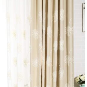 VOGOL 2 Panels Floral Pattern Embroidered Elegant Faux Linen Grommet Curtains, Heavy Drapes for Bedroom Living Room, 52 x 63 Inch