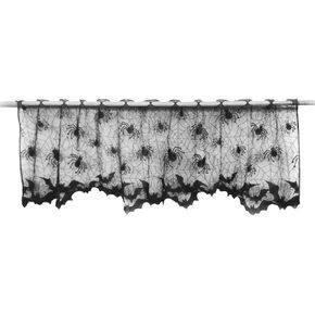 BinaryABC Halloween Lace Window Curtain,Black Spider Web Curtains, Halloween Lampshade Fireplace Cloth Decor,Halloween Party Decoration
