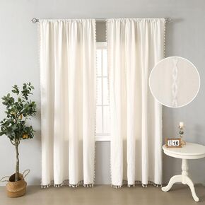 ستائر غرفة النوم مكونة من مجموعتين من اللوحات، ستائر بيضاء مرشحة للضوء بوهو لغرفة المعيشة (أبيض، 52 بوصة عرض × 96 بوصة طول) in Kuwait