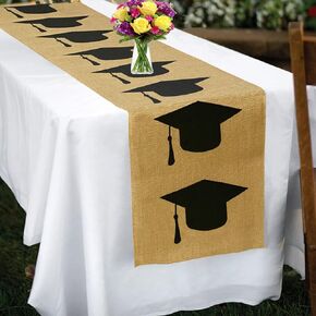 Burlap Graduation Table Runner 72 Inch - Rustic Graduation Decorations Black Navy Blue