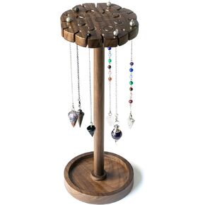 Crystal Pendulum Stand with Tray - Walnut Moon Phase Round Crystal Display Holder up to 16 Pendulums and Healing Stone Rack, Wood Aesthetic Witchy Decor Ideal Witchcraft and Wiccan Supplies for