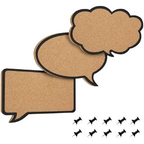 Navaris Cork Bulletin Board Set - 3X Pieces Cork Boards in Cute Decorative Speech and Thought Bubble Shapes with Push Pins for Kitchen, Home, Office