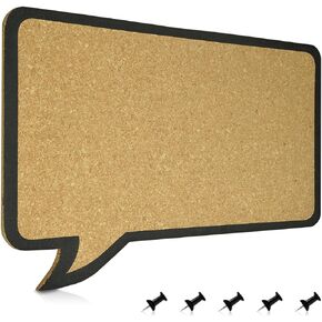 Navaris Cork Board Bulletin Board - Rectangular Speech Bubble Design 11 x 17 in, Includes 5 Pins - Message Noticeboard Memo Shape Display Pinboard