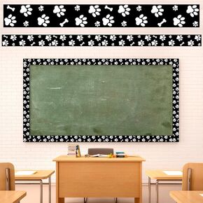 59.1 Feet Pet Paw Bulletin Board Border Classroom Decorations Black and White Puppy Boarders for Bulletin Board Paw and Bone Print for Walls Desks Windows Doors Lockers Schools Classrooms