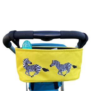 Wheelchair Organizer - Fits Handles of any Wheelchair, Special Needs Buggy, Rollator or Mobility Scooter – Wheelchair Cup Holder – Cell phone pocket - Lots of storage (Yellow Zebra)