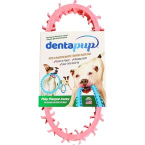DentapupⓇ لعبة تنظيف الأسنان للكلاب، حلقة مضغ للتسنين مع أسنان للكلاب متوسطة إلى كبيرة السلالات - مزيل الجير والبلاك، مدلك اللثة ومنظف الفم للتنفس المنعش، صنع في الولايات المتحدة الأمريكية - وردي