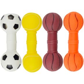 TEHAUX 4pcs Dumbbell Dog Toy, Cute Vinyl Barbell Shape Dog Toy Dog Molar Toy Dog Chew Toy Interactive Pet Teething Molars Pet Dog Utensils for Pet Dog (4 Colors)