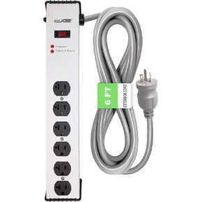 Digital Energy 20 Amp 6-20/T- Slot Plug | 6-Ft Cord - 900 Joule Surge Protector | 6-Outlet, Heavy Duty Steel Body Power Strip