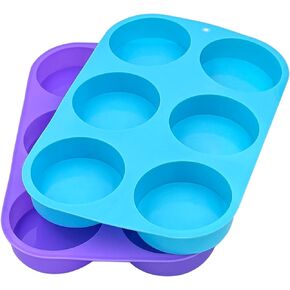 4oz Round Silicone Soap Mold, 3 Inch Big Size 6 Cylinder Silicone Molds for Loofah Soap, Homemade Bath Bombs, Lotion Bars Pack of 2, Purple, Blue