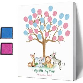 Baby Shower Fingerprint Tree, Cute Animals Theme Funny Baby Shower Guest Book Party Game, Baby Shower Party GuestBook Ideas, Gender Reveal Keepsake, Special Meaningful Canvas Decoration
