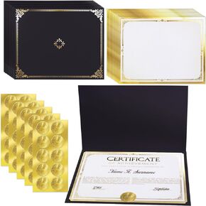 75 Pcs Certificate Paper Kit, 25 Gold foil Border Award Certificate Holders & 25 pcs 8.5x11 Inches Certificate Paper & 25 Certificate Seals Stickers for Graduation Diploma, Award Accomplishment.