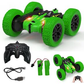RC Stunt Cars Remote Control Car,Double-Sided Driving 360-Degree Flips Rotating Car Toy with Headlights,4 Wheel Drive Drifting Stunts Toy for Boys and Girls Age Over 6 Years Old Gift-Green