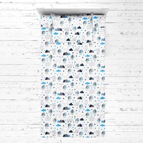 Bacati Woodlands Boys Cotton Toddler Sheet Set, Aqua/Navy/Grey