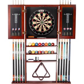GSE 10 Billiard Pool Cue Rack & Dart Board Cabinet Combination, Wall Mounted Billiard Pool Cue Rack Only, Dartboard Cabinet Only with Dart Scoreboard (Brushed Grey)