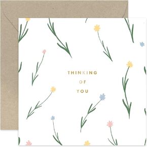 Old English Co. Thinking of You Card for Them - Floral Gold Foil Sympathy Card for Him or Her - Foliage Flower Sending Love Condolences Card for Friends Family | Blank Inside with Envelope