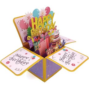 3D Happy Birthday Card, Paper Pop Up Birthday Cards Greeting Cards with Blank Card and Envelope, Unique Birthday Gift for Women Mom Wife Daughter Grandma Girlfriend (happy Birthday)