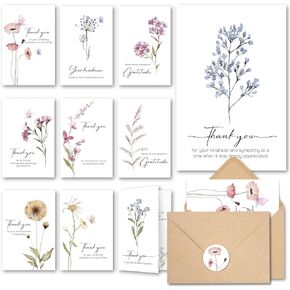 20 Pcs Funeral Thank You Cards with Envelopes Message Inside and Matching Stickers - Bulk 4×6 Watercolor Single Flowers Bereavement Thank You Cards For Funeral - Sympathy Thank You with Message Card