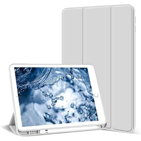 Aoub Case for iPad 9th/8th/7th Generation 10.2 inch, Auto Sleep/Wake Slim Lightweight Trifold Stand Smart Cover, Soft TPU Back Case with Pencil Holder for iPad 10.2 2021/2020/2019, Grey