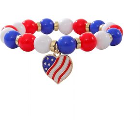 tenghong2021 4th of July Beaded Stretch Bracelets for Women Enamel American Flag Heart Star Love Charm Bracelets for Girls Men Independence Day Accessory Holiday Jewelry Gifts