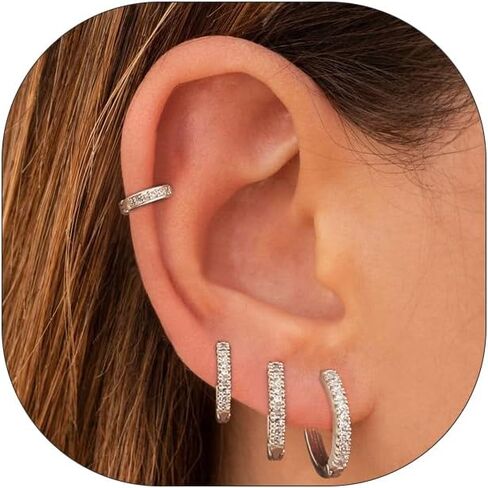Gold Hoop Earrings Set for Women 14k Gold/Sliver Plated CZ Cartilage Earring Hoop Earring 4 Pcs Earrings Set Hypoallergenic Huggie Hoop Earrings Birthday Gifts Trendy Dainty Jewelry Gifts in Saudi Arabia