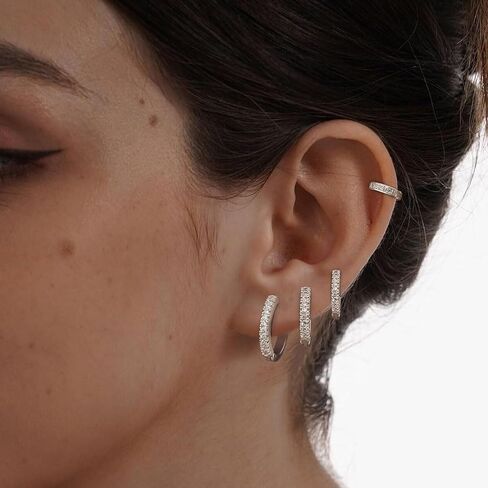 Gold Hoop Earrings Set for Women 14k Gold/Sliver Plated CZ Cartilage Earring Hoop Earring 4 Pcs Earrings Set Hypoallergenic Huggie Hoop Earrings Birthday Gifts Trendy Dainty Jewelry Gifts in Saudi Arabia