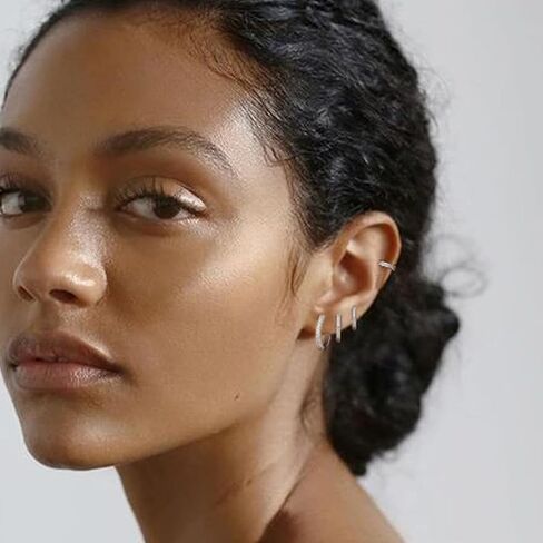 Gold Hoop Earrings Set for Women 14k Gold/Sliver Plated CZ Cartilage Earring Hoop Earring 4 Pcs Earrings Set Hypoallergenic Huggie Hoop Earrings Birthday Gifts Trendy Dainty Jewelry Gifts in Saudi Arabia