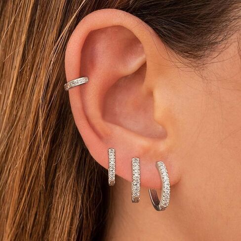 Gold Hoop Earrings Set for Women 14k Gold/Sliver Plated CZ Cartilage Earring Hoop Earring 4 Pcs Earrings Set Hypoallergenic Huggie Hoop Earrings Birthday Gifts Trendy Dainty Jewelry Gifts in Saudi Arabia