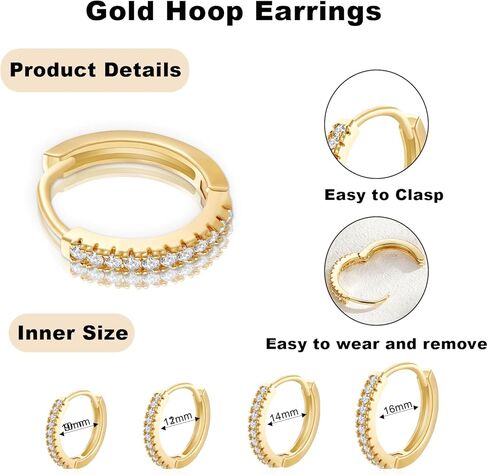 Gold Hoop Earrings Set for Women 14k Gold/Sliver Plated CZ Cartilage Earring Hoop Earring 4 Pcs Earrings Set Hypoallergenic Huggie Hoop Earrings Birthday Gifts Trendy Dainty Jewelry Gifts in Saudi Arabia