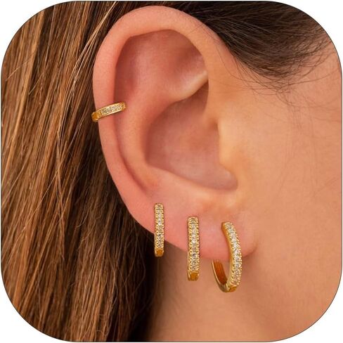 Gold Hoop Earrings Set for Women 14k Gold/Sliver Plated CZ Cartilage Earring Hoop Earring 4 Pcs Earrings Set Hypoallergenic Huggie Hoop Earrings Birthday Gifts Trendy Dainty Jewelry Gifts in Saudi Arabia