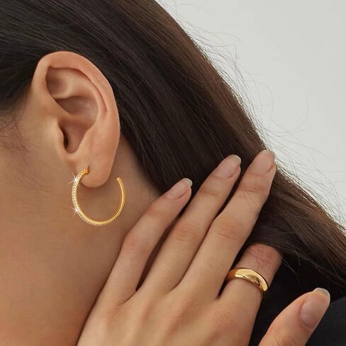 CHESKY Large 15/20/25/40/50mm Hoop Earring - Dainty 14k Gold Plated Thin Cubic Zirconia Hoops Hypoallergenic Earrings for Women Trendy Jewelry Gifts in Saudi Arabia