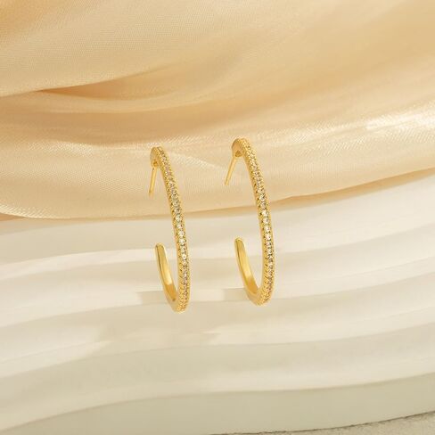 CHESKY Large 15/20/25/40/50mm Hoop Earring - Dainty 14k Gold Plated Thin Cubic Zirconia Hoops Hypoallergenic Earrings for Women Trendy Jewelry Gifts in Saudi Arabia