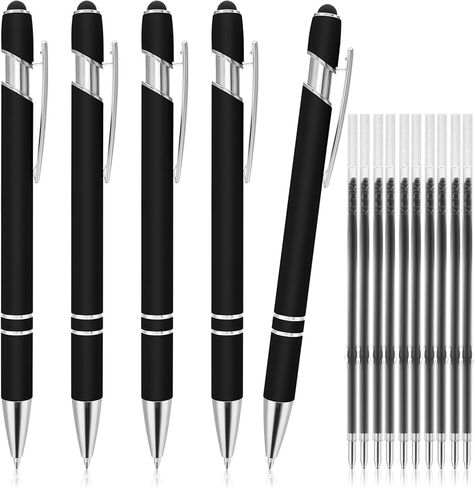 5 Pack 2-in-1 Stylus Retractable Ballpoint Pen with Stylus tip, 1.0 mm Black Ink Ball Point Pens, Metal Stylus Pen for Touch Screens 10 Refills(Black) in Saudi Arabia