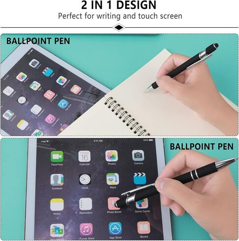 5 Pack 2-in-1 Stylus Retractable Ballpoint Pen with Stylus tip, 1.0 mm Black Ink Ball Point Pens, Metal Stylus Pen for Touch Screens 10 Refills(Black) in Saudi Arabia