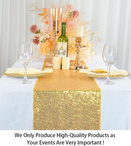 ShinyBeauty 10 Pieces-12 x108 Gold-Sequin-Table-Runners Wedding Party Catering Event Gold Table Runner Gold Christmas Decoration Glitter Fabric Sequin Table Runner Holiday Table Runners 108 Inches in Kuwait