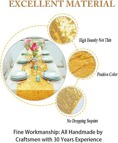 ShinyBeauty 10 Pieces-12 x108 Gold-Sequin-Table-Runners Wedding Party Catering Event Gold Table Runner Gold Christmas Decoration Glitter Fabric Sequin Table Runner Holiday Table Runners 108 Inches in Kuwait