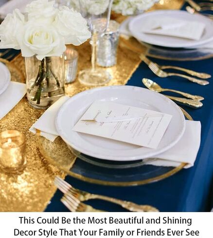 ShinyBeauty 10 Pieces-12 x108 Gold-Sequin-Table-Runners Wedding Party Catering Event Gold Table Runner Gold Christmas Decoration Glitter Fabric Sequin Table Runner Holiday Table Runners 108 Inches in Kuwait