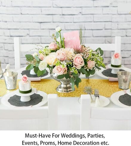 ShinyBeauty 10 Pieces-12 x108 Gold-Sequin-Table-Runners Wedding Party Catering Event Gold Table Runner Gold Christmas Decoration Glitter Fabric Sequin Table Runner Holiday Table Runners 108 Inches in Kuwait