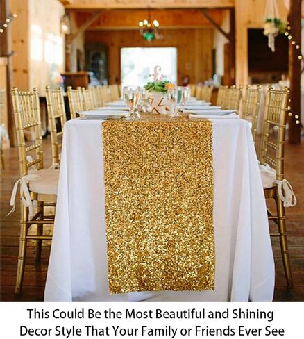 ShinyBeauty 10 Pieces-12 x108 Gold-Sequin-Table-Runners Wedding Party Catering Event Gold Table Runner Gold Christmas Decoration Glitter Fabric Sequin Table Runner Holiday Table Runners 108 Inches in Kuwait